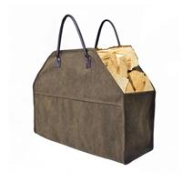  Premium Waxed Canvas Firewood Carrier with Leather Handles